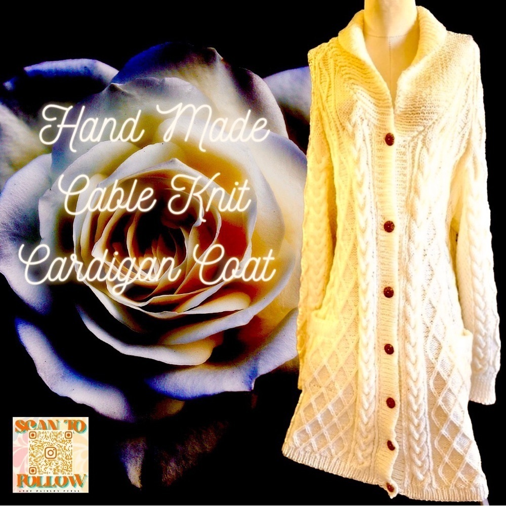 𝅺HANDMADE CABLE KNIT CARDIGAN SWEATER COAT